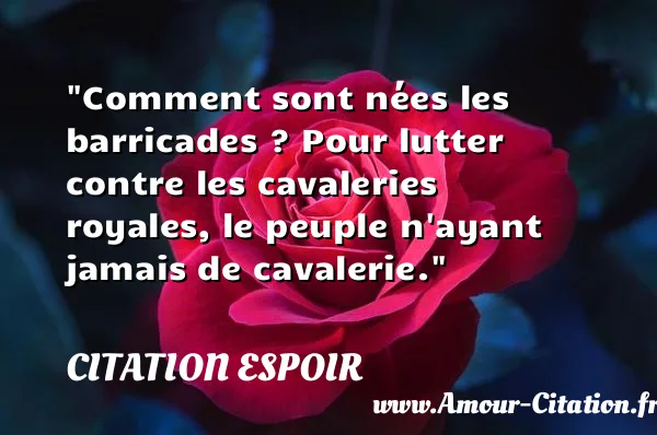 Comment sont nées les barricades ? Pour lutter contre les cavaleries royales, le peuple n ayant jamais de cavalerie. CITATION ESPOIR