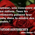L'amour, une rencontre de deux L amour, une rencontre de deux salives. Tous les sentiments puisent leur absolu dans la misère des glandes. CITATION SENTIMENTS