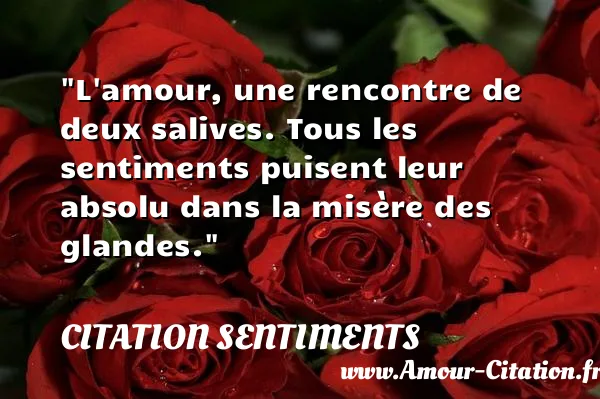 L amour, une rencontre de deux salives. Tous les sentiments puisent leur absolu dans la misère des glandes.  CITATION SENTIMENTS