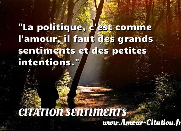 La politique, c est comme l amour, il faut des grands sentiments et des petites intentions.  CITATION SENTIMENTS