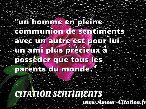 un homme en pleine communion de sentiments avec un autre est pour lui un ami plus précieux à posséder que tous les parents du monde.  CITATION SENTIMENTS