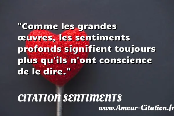 Comme les grandes œuvres, les sentiments profonds signifient toujours plus qu ils n ont conscience de le dire.  CITATION SENTIMENTS