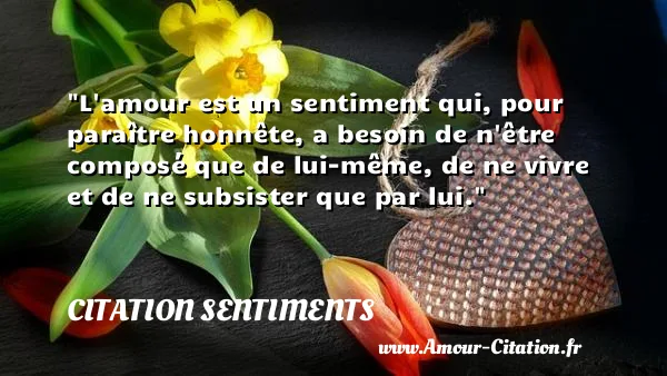 L amour est un sentiment qui, pour paraître honnête, a besoin de n être composé que de lui-même, de ne vivre et de ne subsister que par lui.  CITATION SENTIMENTS