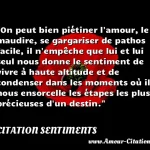  On peut bien piétiner l amour, le maudire, se gargariser de pathos facile, il n empêche que lui et lui seul nous donne le sentiment de vivre à haute altitude et de condenser dans les moments où il nous ensorcelle les étapes les plus précieuses d un destin.  CITATION SENTIMENTS