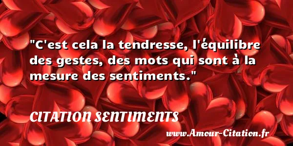 C est cela la tendresse, l équilibre des gestes, des mots qui sont à la mesure des sentiments.  CITATION SENTIMENTS