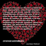 L’amour n’est pas cet élément sentimental dont nous parlons, cette simple émotion. L’amour est une bonne volonté créatrice, compréhensive à l’égard de tous. Il est le refus de dominer quiconque. Parvenu au niveau de l’amour, de sa beauté et de son pouvoir, vous ne cherchez plus qu’à combattre les mauvais systèmes. Quant aux individus, qui peut-être sont pris dans un tel système, vous les aimez, tout en cherchant à vaincre ce système.  CITATION SENTIMENTS