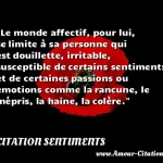 Le monde affectif, pour lui, se Le monde affectif, pour lui, se limite à sa personne qui est douillette, irritable, susceptible de certains sentiments et de certaines passions ou émotions comme la rancune, le mépris, la haine, la colère. CITATION SENTIMENTS
