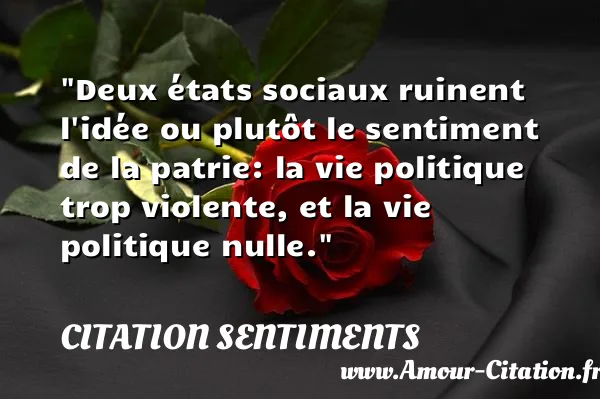 Deux états sociaux ruinent l idée ou plutôt le sentiment de la patrie: la vie politique trop violente, et la vie politique nulle.  CITATION SENTIMENTS
