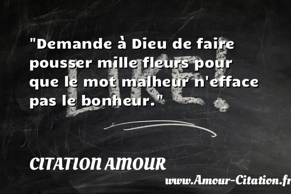 Demande à Dieu de faire pousser mille fleurs pour que le mot malheur n efface pas le bonheur.  CITATION AMOUR