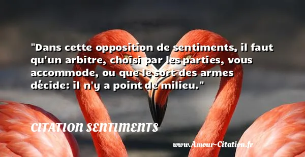 Dans cette opposition de sentiments, il faut qu un arbitre, choisi par les parties, vous accommode, ou que le sort des armes décide: il n y a point de milieu.  CITATION SENTIMENTS