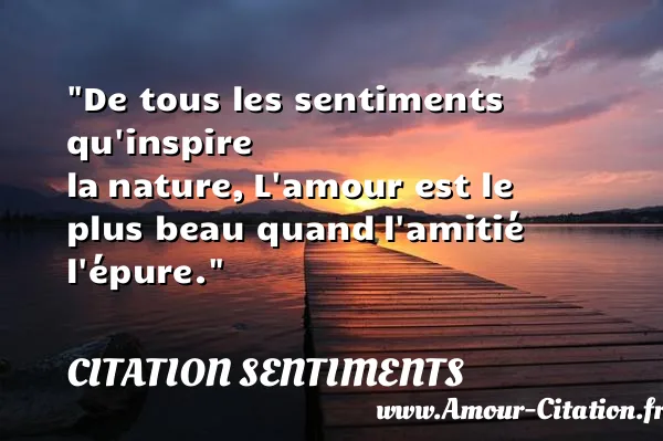 De tous les sentiments qu inspire la nature, L amour est le plus beau quand l amitié l épure. CITATION SENTIMENTS