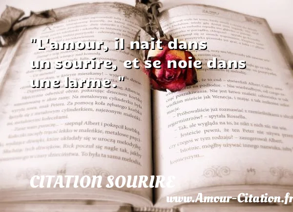 L amour, il nait dans un sourire, et se noie dans une larme. CITATION SOURIRE
