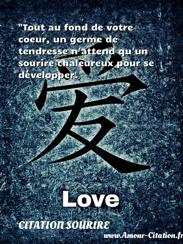 Tout au fond de votre coeur, un germe de tendresse n attend qu un sourire chaleureux pour se développer.  CITATION SOURIRE