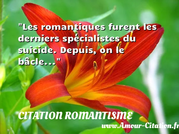 Les romantiques furent les derniers spécialistes du suicide. Depuis, on le bâcle...  CITATION ROMANTISME