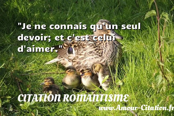 Je ne connais qu un seul devoir; et c est celui d aimer.  CITATION ROMANTISME