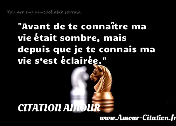 Avant de te connaître ma vie était sombre, mais depuis que je te connais ma vie s’est éclairée.  CITATION AMOUR