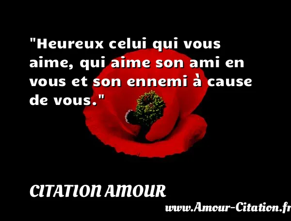 Heureux celui qui vous aime, qui aime son ami en vous et son ennemi à cause de vous.  CITATION AMOUR