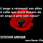 L ange a retrouvé ses ailes et celle qui avait besoin de cet ange a pris son coeur  CITATION AMOUR