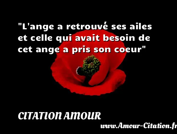 L ange a retrouvé ses ailes et celle qui avait besoin de cet ange a pris son coeur  CITATION AMOUR