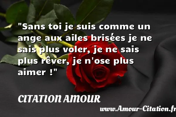 Sans toi je suis comme un ange aux ailes brisées je ne sais plus voler, je ne sais plus rêver, je n ose plus aimer !  CITATION AMOUR
