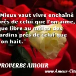  Mieux vaut vivre enchaîné près de celui que l on aime, que libre au milieu des jardins près de celui que l on hait.  PROVERBE AMOUR