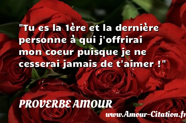 Tu es la 1ère et la dernière personne à qui j offrirai mon coeur puisque je ne cesserai jamais de t aimer !  PROVERBE AMOUR