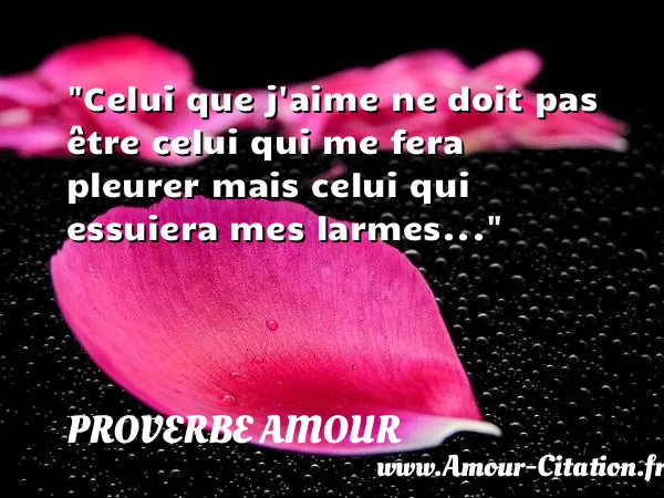 Celui que j aime ne doit pas être celui qui me fera pleurer mais celui qui essuiera mes larmes...  PROVERBE AMOUR