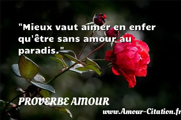 Mieux vaut aimer en enfer qu être sans amour au paradis.  PROVERBE AMOUR